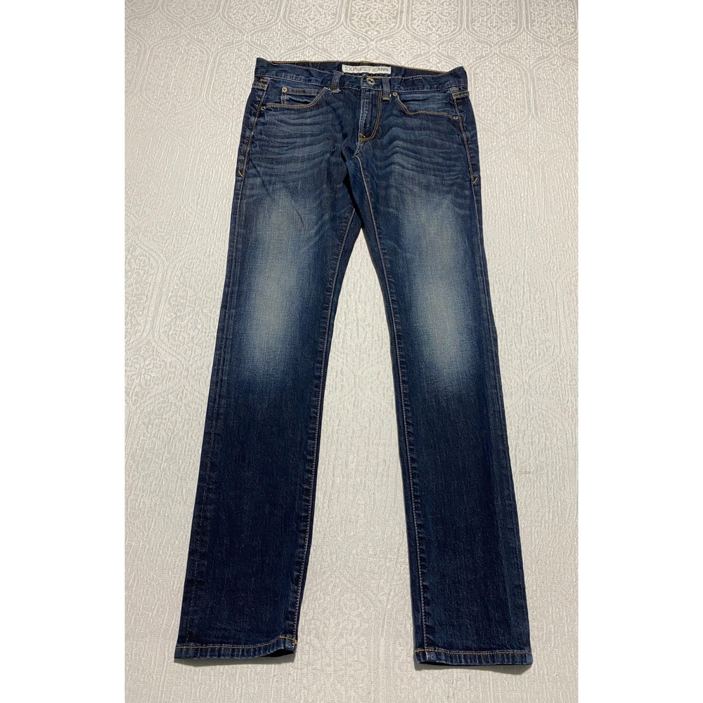 Express Jeans Alec Supper‎ Skinny Men's Size 28×30 Blue Stretch Whiskers Faded